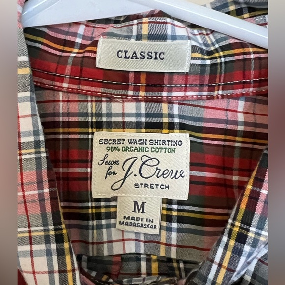 J. Crew Mens Stretch Secret Wash Chili Plaid Organic Cotton Classic Fit Medium - Picture 5 of 14